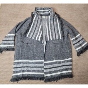 Anthropologie Saturday Sunday Cardigan Open Front Fringe  One Size Gray